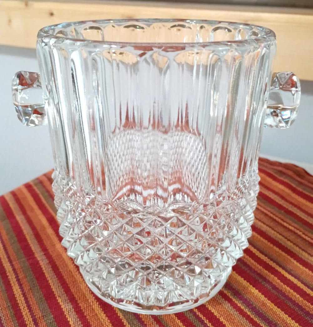 VTG Diamond Cut Crystal Heavy Glass 5 1/2" Ice Bucket Barware